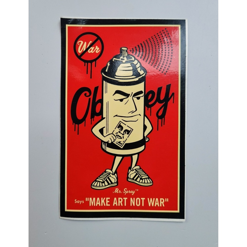 Vintage Shepard Fairey Mr. Spray Says "MAKE‎ ART NOT WAR" Sticker 5.75" x 3.5"